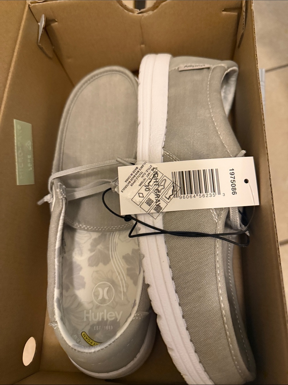 Hurley Kids Light Grey Canvas Slip-On Sneakers